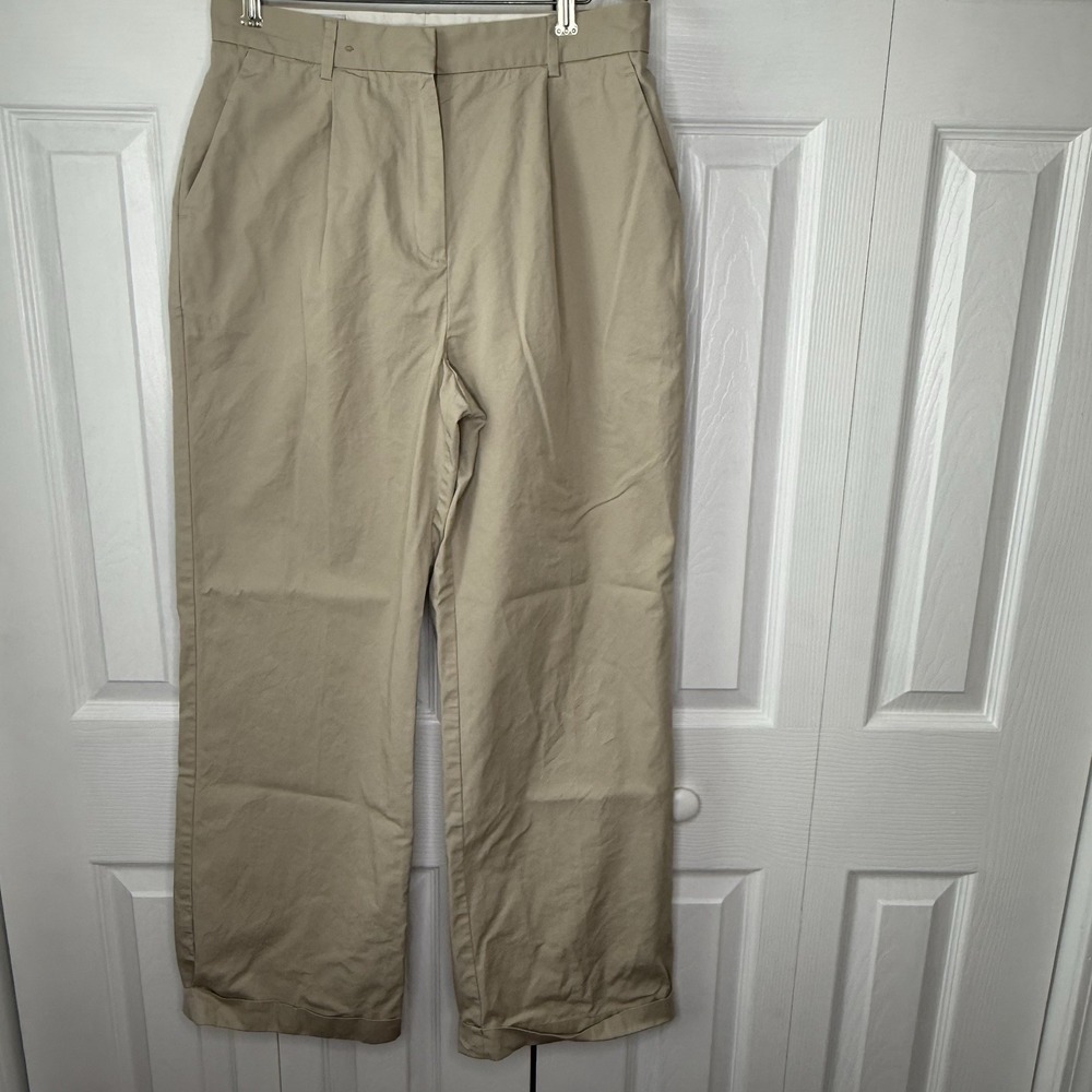 Brooks Brothers Women's Cuffed Wide Leg  Pants M 10 Camel Tan High Rise Cotton‎